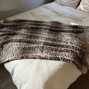 West Elm Faux Fur Ombre Throw Blanket Brown Mink Plush Luxury